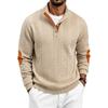Men’s Heavyweight Jacquard Casual Button-Patch Stand-Up Collar Henry-Neck Long-Sleeved Sweatshirt