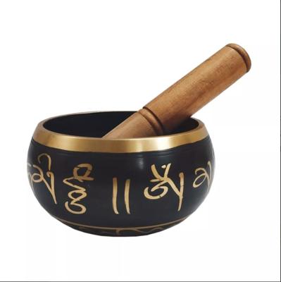 Black-Gold Singing Bowl and Wooden Striker Stick