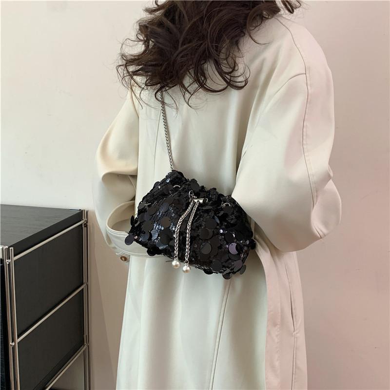 Niche Texture Sequined Chain Small Bag Women's New Versatile Fashion Oblique Span Small Square Bag Shoulder Bag