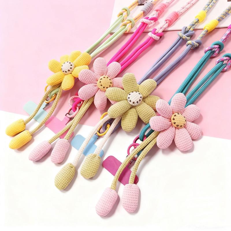 1Pcs Lanyard Rope Decorative Pendant Accessories Creative Cartoon Flower Phone Universal Lanyard Crossbody Long Rope
