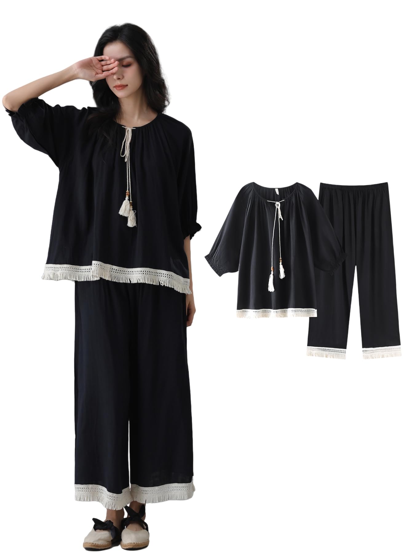 

Beatgos Летние пижамные шорты Свободные с большими карманами Женский комплект, Рукава, Посадка, (S6704 XL)