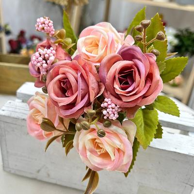 30 cm Lange Künstliche Blume 6 Perlen Rosen Kunstblumen Premium Floraler Strauß Kleine Rosen Seidenblumen