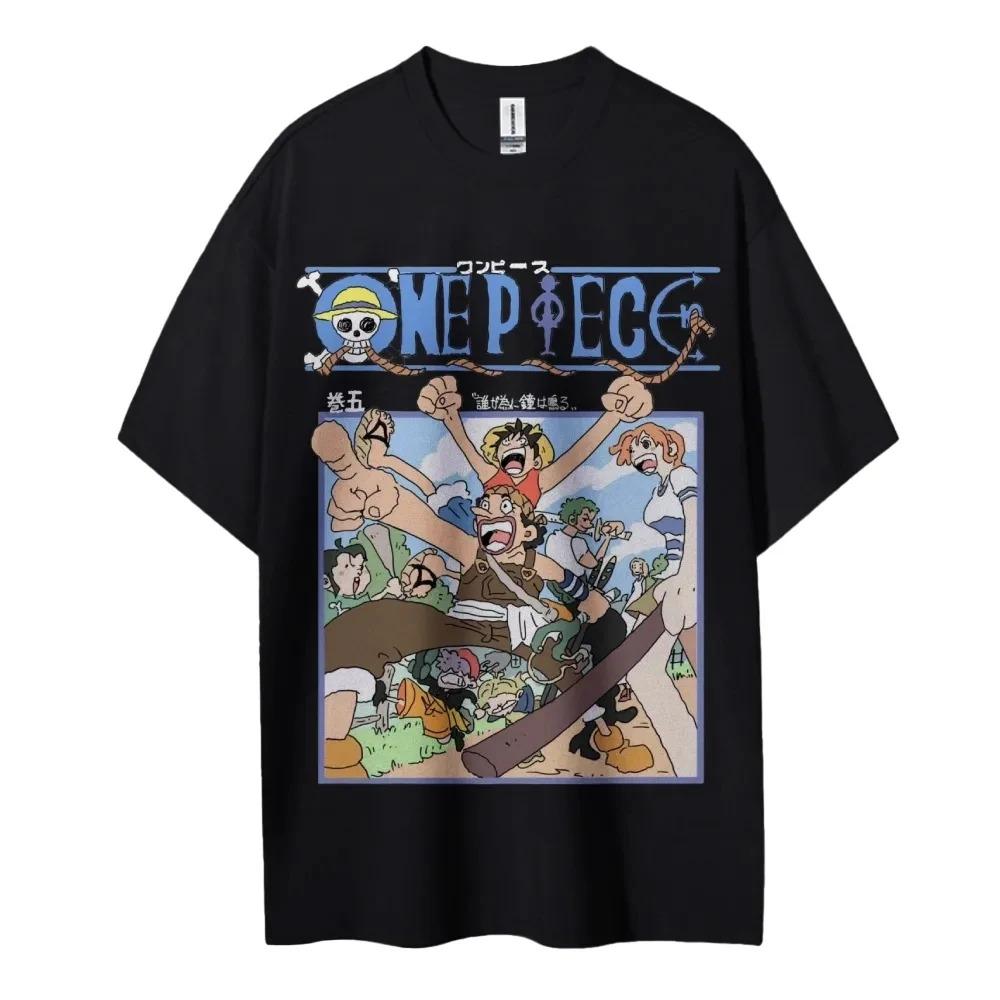 

One Piece Animation Derivatives Luffy Usopp Printing Men s And Women s Summer Fashion Breathable Street Short-sleeved T-Shirt XXXL темно-синього кольору