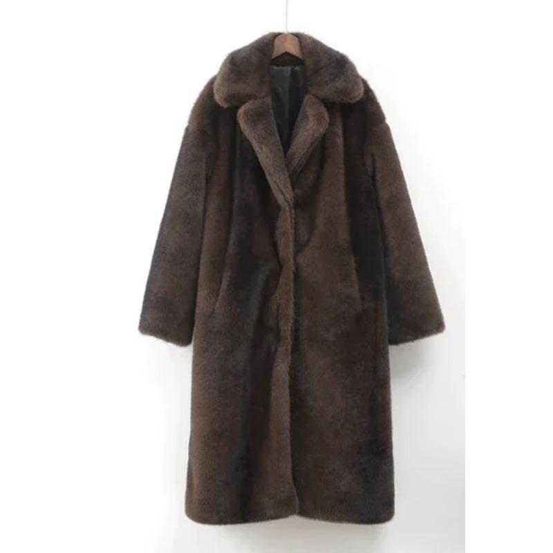 Осень и зима новый длинный плащ теплый плащ женский плащ меховой плащ XXXL коричневый
