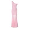Women's Summer New Fashion Sexy Babes Slanted Shoulder Pleated Mesh Stitching Perspective Dress Women