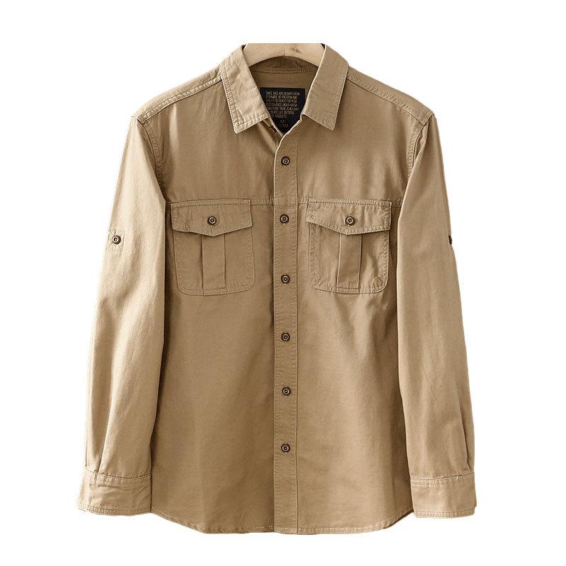 Solid Color Long-sleeved Shirt Men's Work Jacket Spring and Autumn Trendy Loose Casual Shirt Men's Autumn Casual Jacket