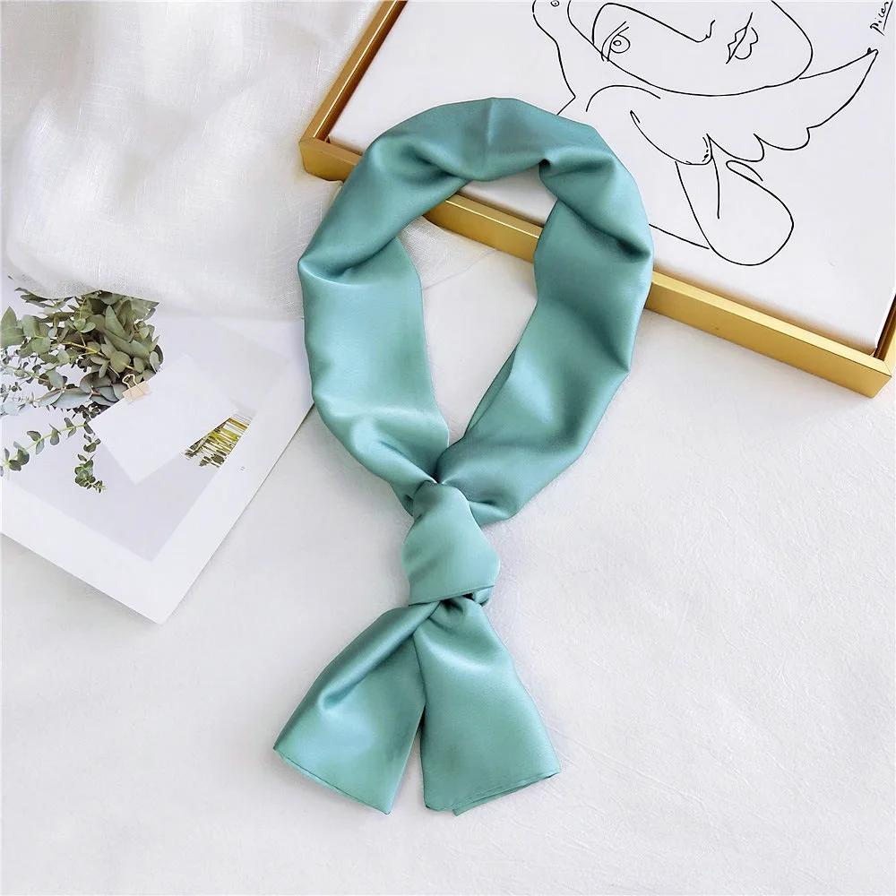 Fashion Neckerchief Women Headband Hair Scarf Silk Satin Bag Scarves Female 145*15cm Long Wraps Black Red Pink Scarfs For Ladies