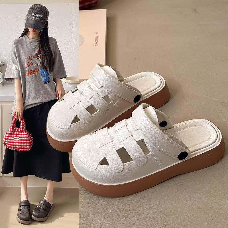 Korean-Style Chunky Half-Slippers for Women: Two-Way Hollow Sandals
