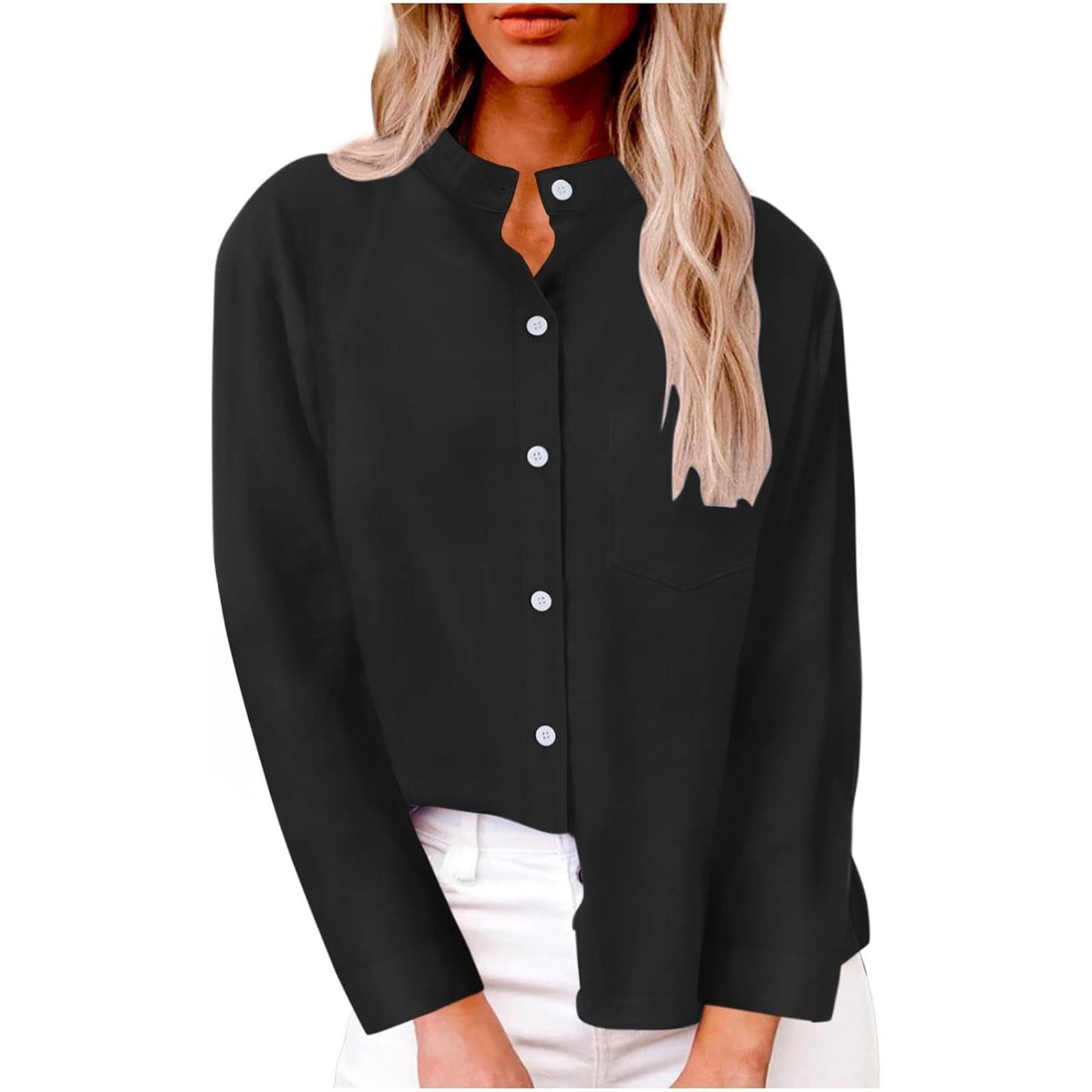 

Женская однотонная толстовка с воротником-стойкой, рукав три четверти, длинный рукав, круглый вырез, карманная рубашка, топ M чёрный