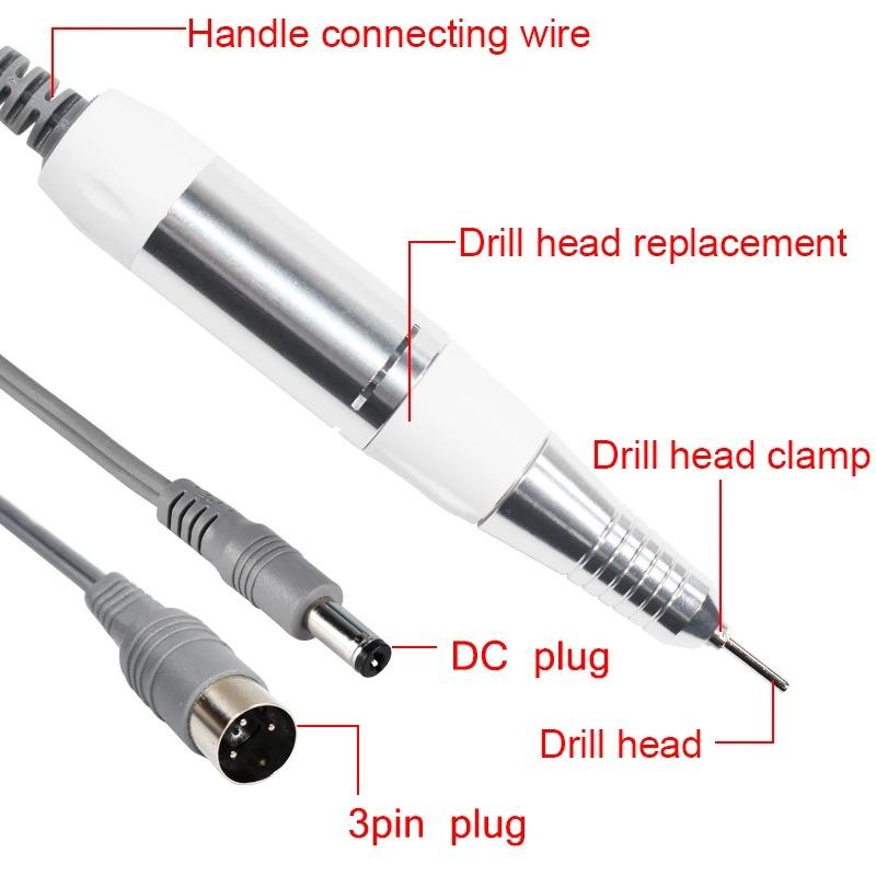 Professional Electric Nail Drill Handle Stainless Steel Nail Art Drill Pen Handle Nail Files Polish Grind Manicure Drill Tools