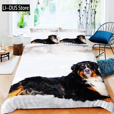 Dogs Duvet Cover Set Cute Animal Bedding Set Microfiber Bernese Mountain Dog Comforter Cover Twin Full Size For Kids Teens Boys
