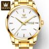 Oulishi Waterproof Gold Steel Band Quartz Men's Business Watch