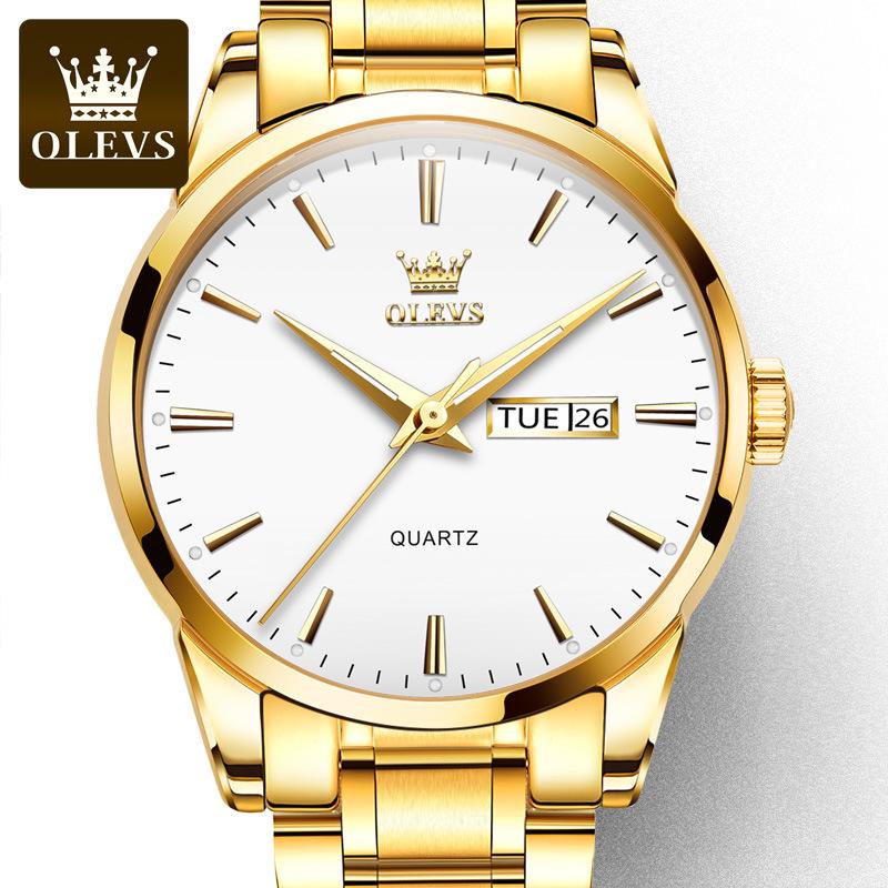 Oulishi Waterproof Gold Steel Band Quartz Men's Business Watch