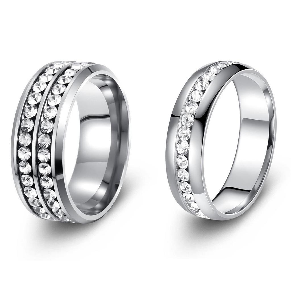 Titanium Steel Retro Couple Rings with Row of Diamonds