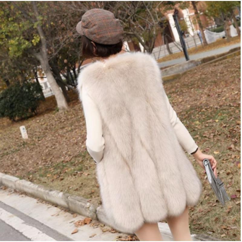 Fur vest women's medium and long light vest imitation fox fur vest vest fur integrated jacket