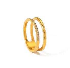 Anello Minimalista in Acciaio Inossidabile a Forma di Cuore Amore Vuoto per Donne Anelli con Zirconi Intarsiati Colore Oro Impermeabile Gioielli Moda Romantica