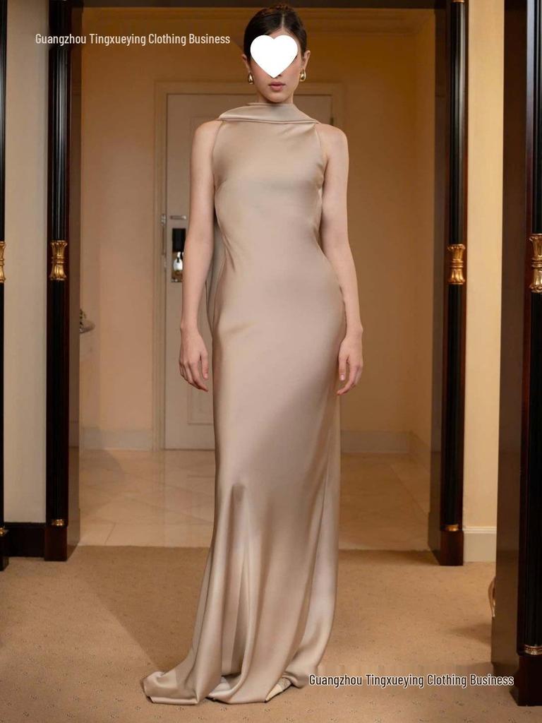 Elegant Summer Satin Evening Gown - Sexy European & American French Style Long Dress for Women