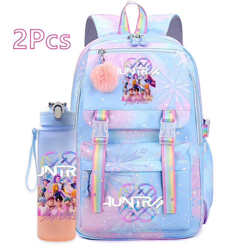 2 ks/sada Roztomilý Anime Kpop Potištěný Batoh s 750ml Lahví na Vodu Cestovní Taška s Velkou Kapacitou pro Dívku Teenagera Chlapce Školní Taška Dětský Dárek Mochila