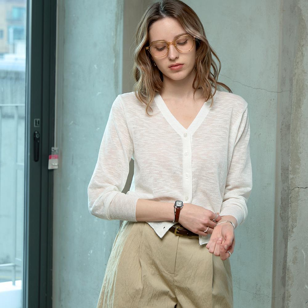 KELLY DONAHUE Cotton See-Through V-Cardigan Ivory