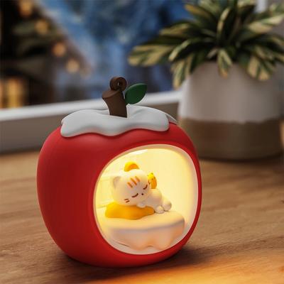 Apple Cat Shaped Touch Control Night Light Desktop Lamp Batteries Powered for Kid Room Night Lighting Reading Eye Protection