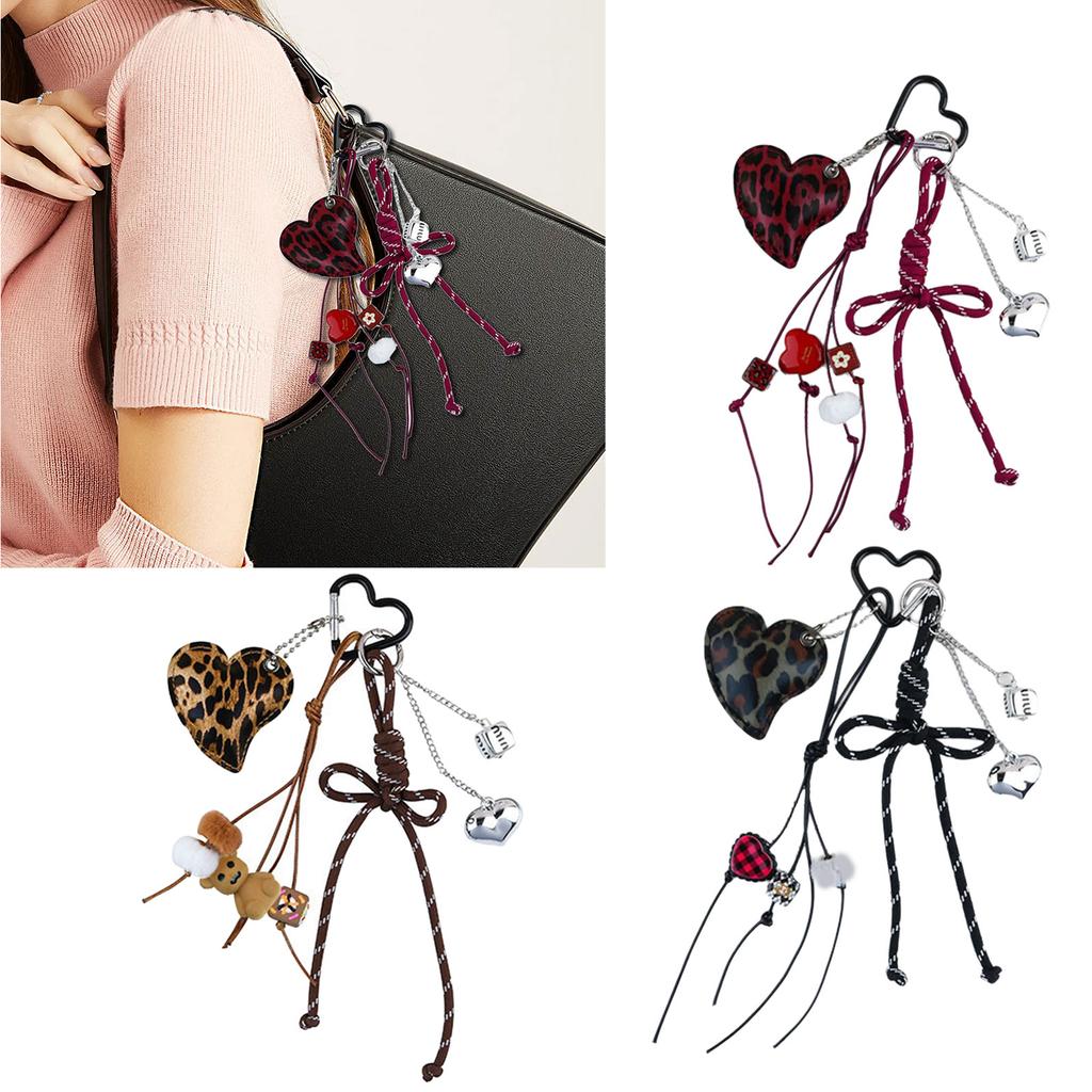PU Bows Heart Keychain Charm Elegant Bag Accessory Gift For Women Girls Lightweight Bag Pendant For Purse Keys Phone