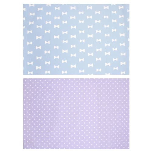 Miwaki Fabric Placemats for Girls, Elementary School Students, Set of 2, Simple Design with Name Tags, Blue and Purple Motifs, Ribbon, Polka Dots, PU
