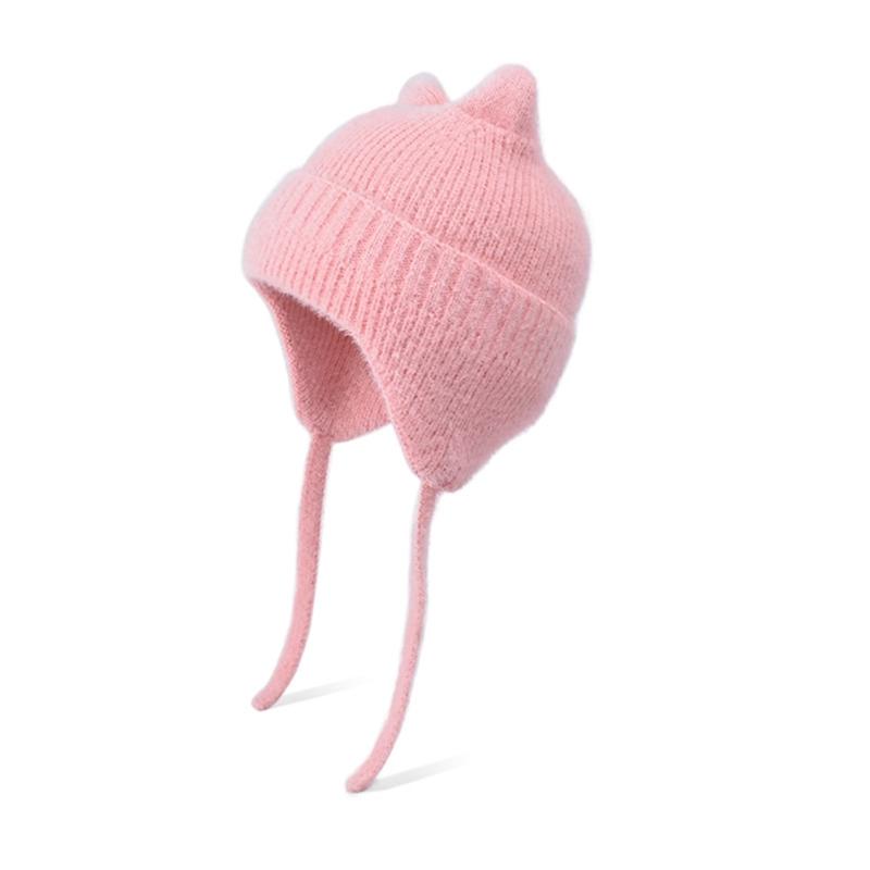 Thickened Knitted Cap Winter Hat For Kids With Thermal Ear Protection Cold Weather Windproof Design Polyester