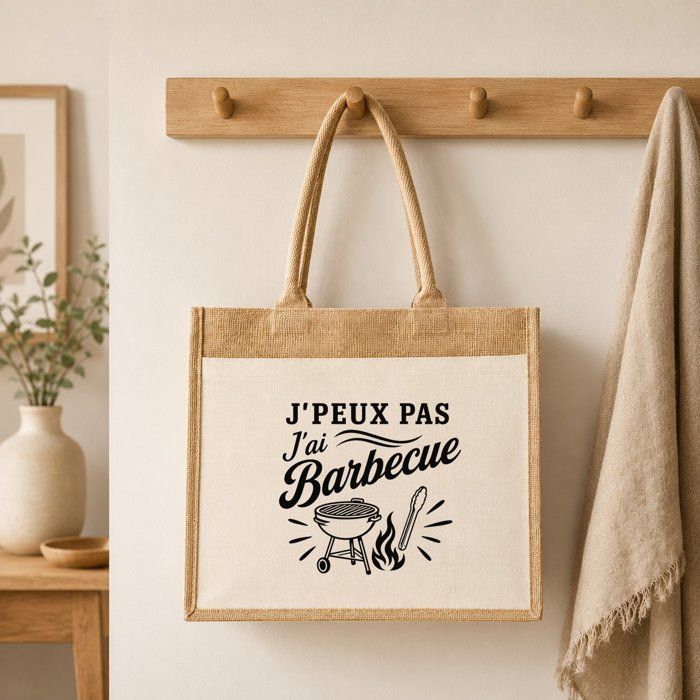Sac cabas en jute - PLANETEE - J'peux pas minimaliste - Toile jute &amp; coton - 21 L (43×33×21 cm) - Anses 65 cm