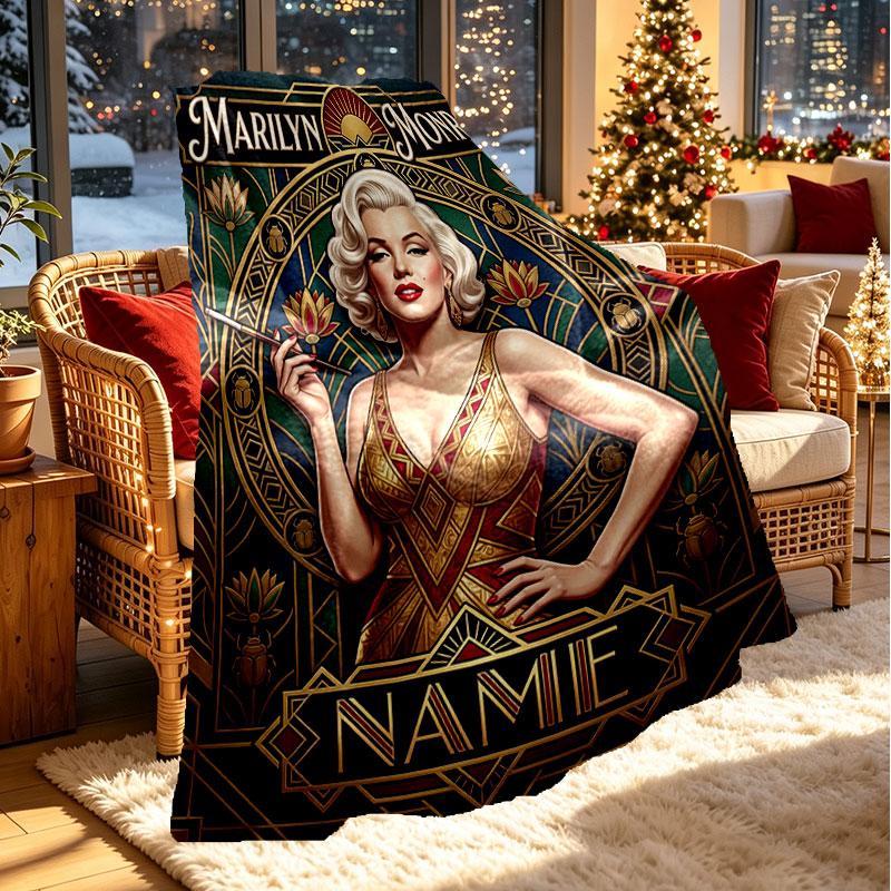 Custom Name Personalized Marilyn Monroe Print Blanket, Home Decor, Bedroom, Sofa, Camping, Couch, Gifts for Birthday Christmas