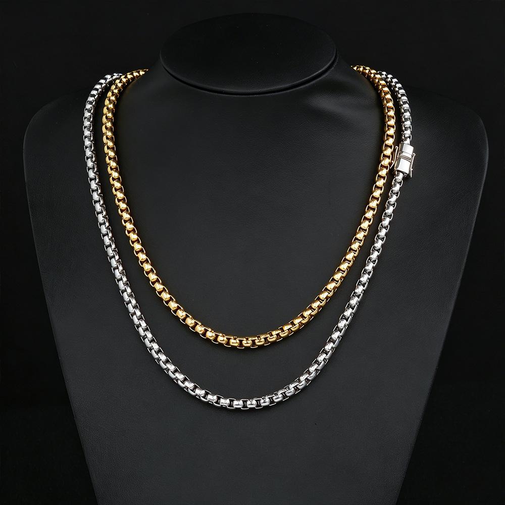 6mm Stainless Steel Square-Pearl Chain European American Hip-Hop Cross-Border High-End Jewelry Model CHA488 Customizable Gift