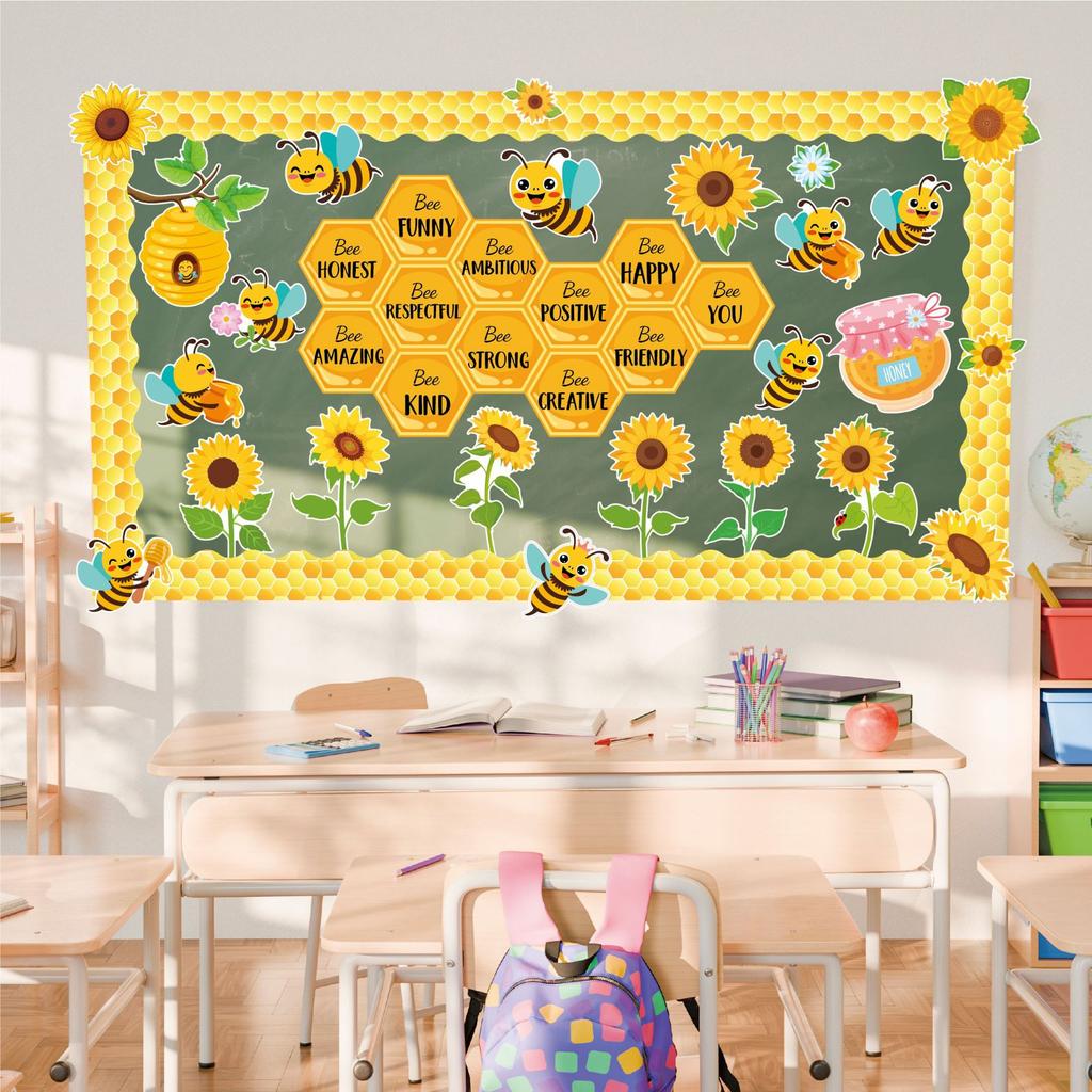 Sunflower Announcement Board Card Paper Bee Honeycomb School Classroom Party Supplies Decoration Bee Festival Wall Stickers