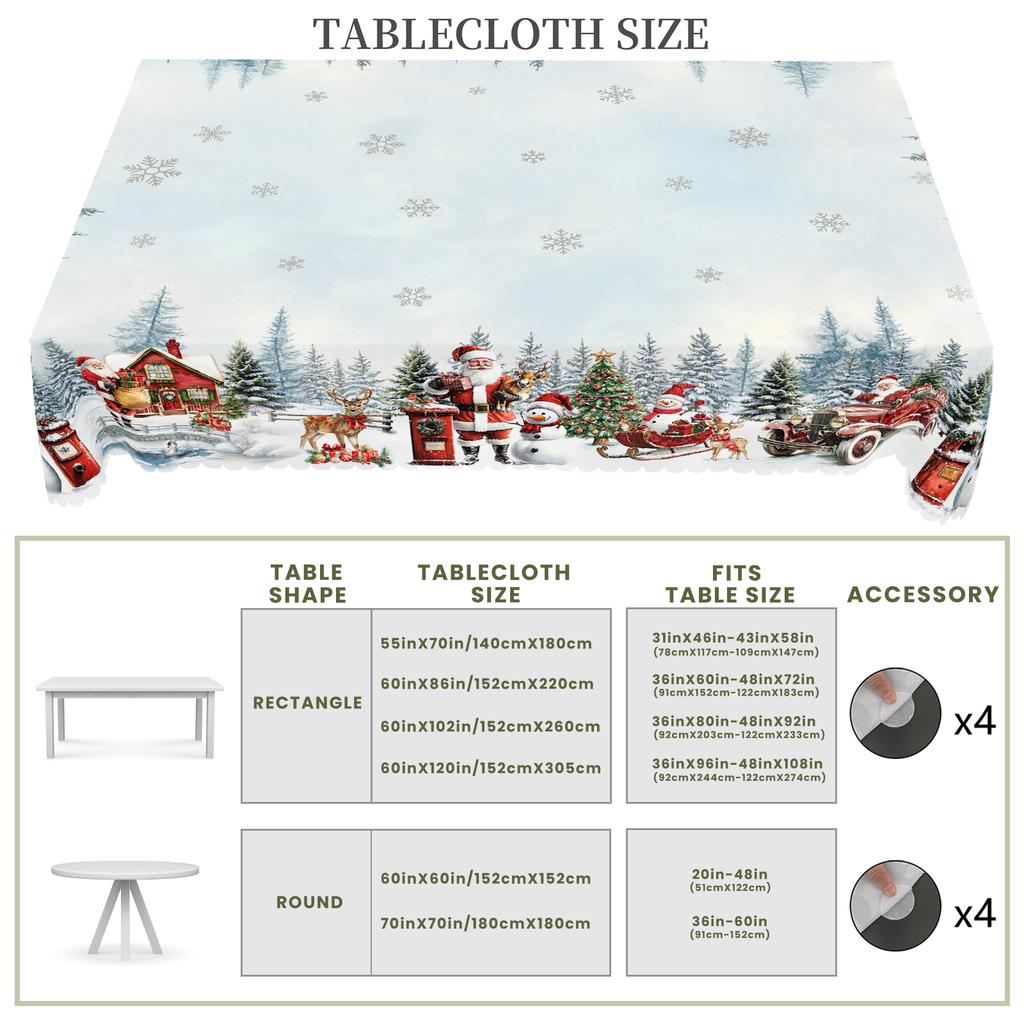 1 Piece Of Merry Christmas Themed Printed Tablecloth, Retro Country Farmhouse Style, Santa Claus, Snowman, Snow Scene Pattern Design, Suitable For Chr