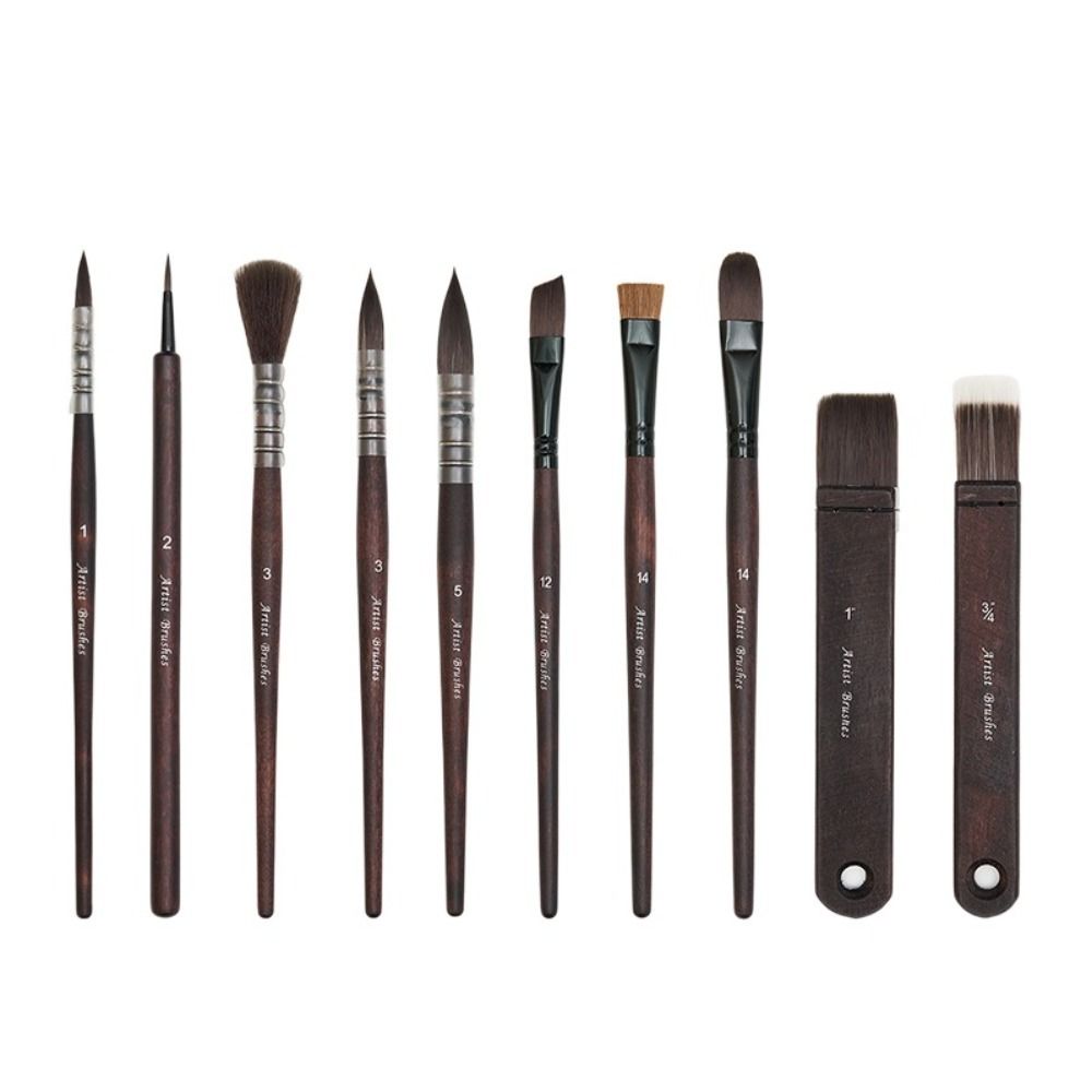 10Pcs Wooden Handle Painting Brush Set Animal Hair Art Supplies Paint Brush Pen Set Watercolor