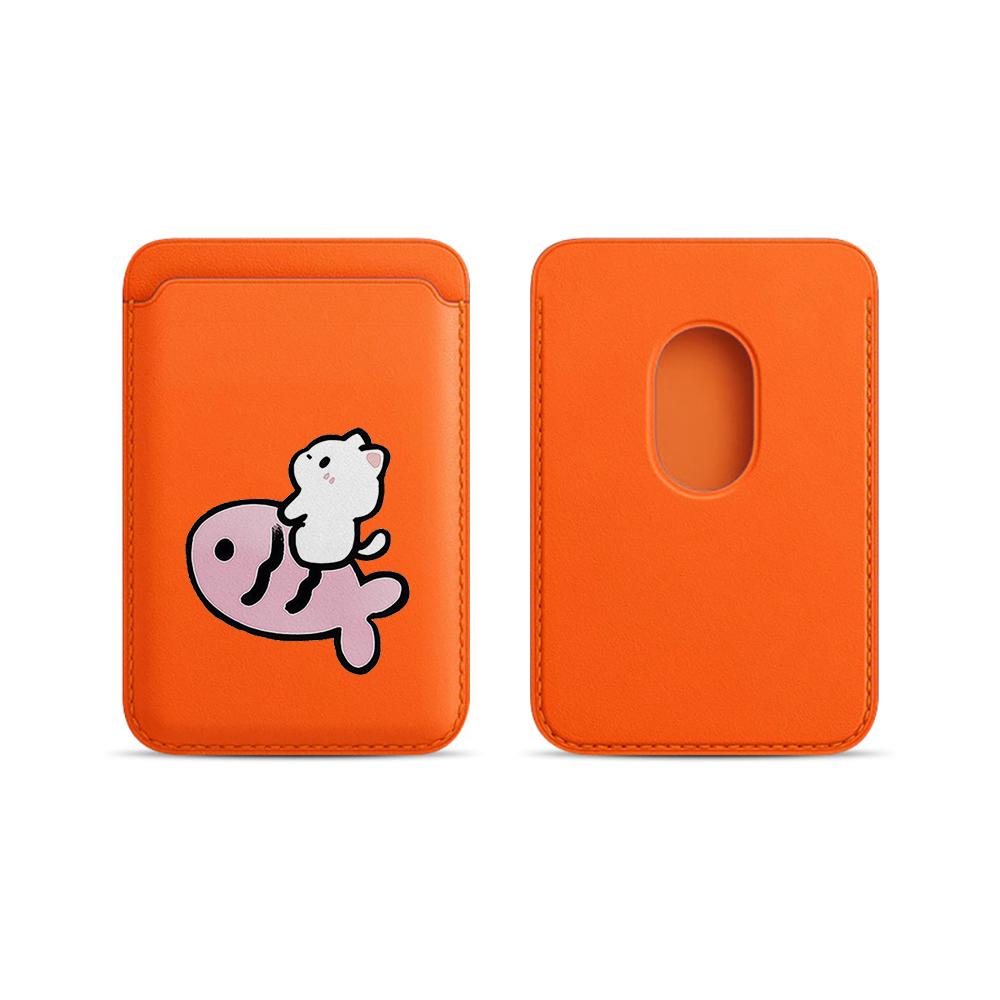

Aesthetic Simple Line Art Cat Fish Leather Phone Card Wallet Case For Magsafe Magnetic Slim Back Pocket Durable Stylish Cover