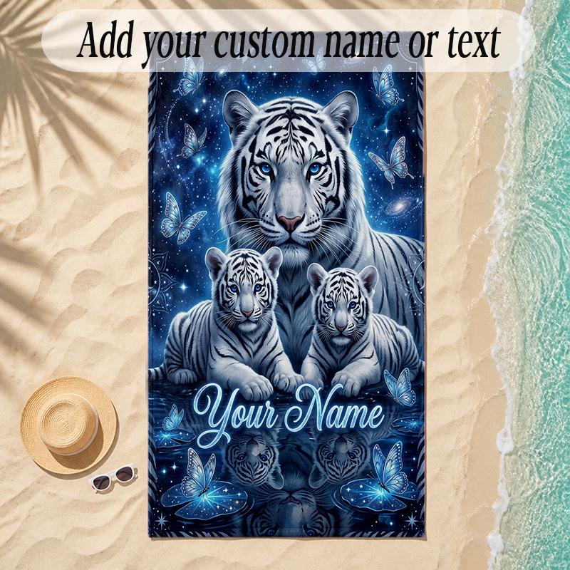 Leopard Theme Soft Beach Towel Personalized Custom Name Text Towel Portable for Beach Pool Travel