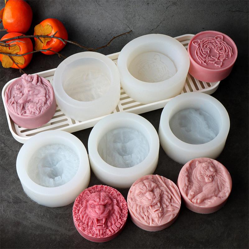 3D Relieff Tiger Ulvehode Modellering Såpeform Dyr Silikonform DIY Duftsåpe Håndlagde Gips Håndverk Hjemmedekorasjon