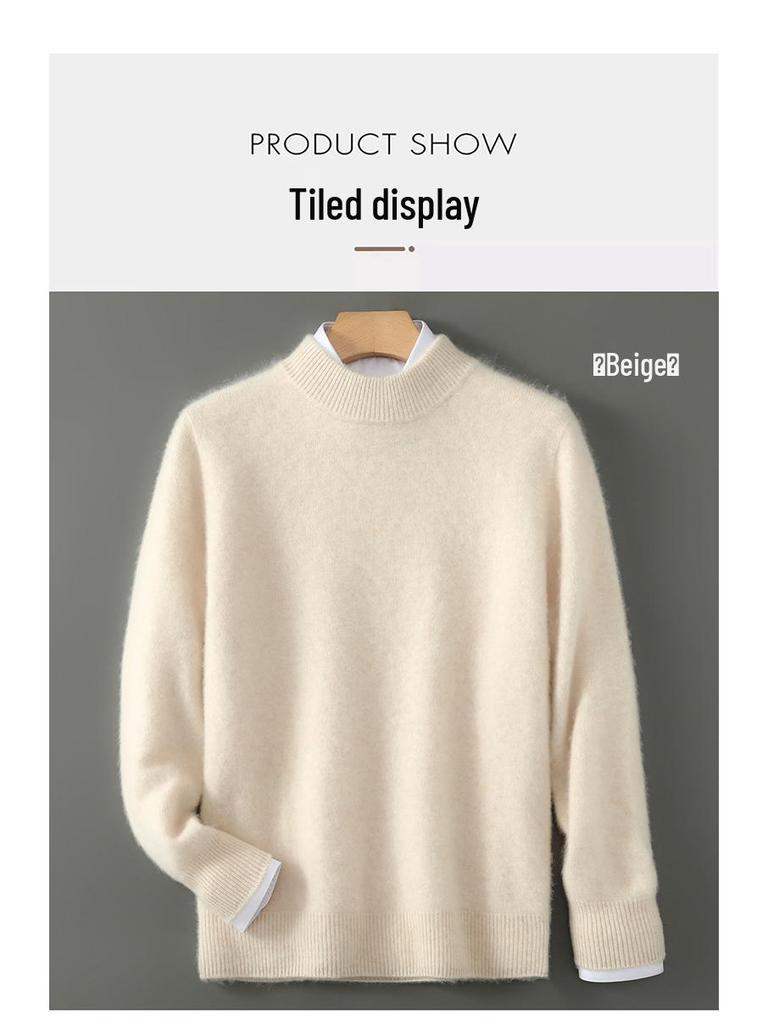Men's Pure Wool Half-High Collar Thick Business Pullover Sweater - Loose Knit Base Layer