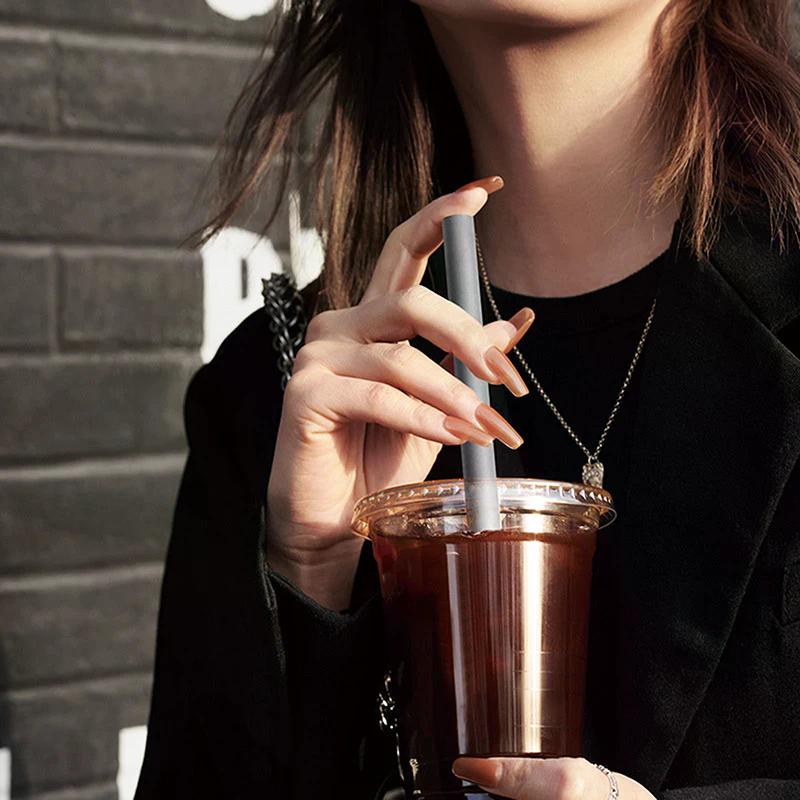 Reusable Pure Titanium Straight/Bend Straws Sandblasted With Cleaning Brush For Medicine Milk Tea Beverages