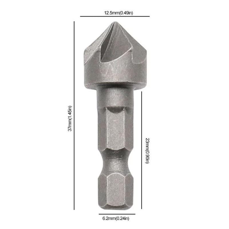 2-40pcs Hexagonal Shank Five Blade Countersunk Drill 12.5mm 5pc Woodworking Hole Opener Spot Facer Deburring Drill Bit Set