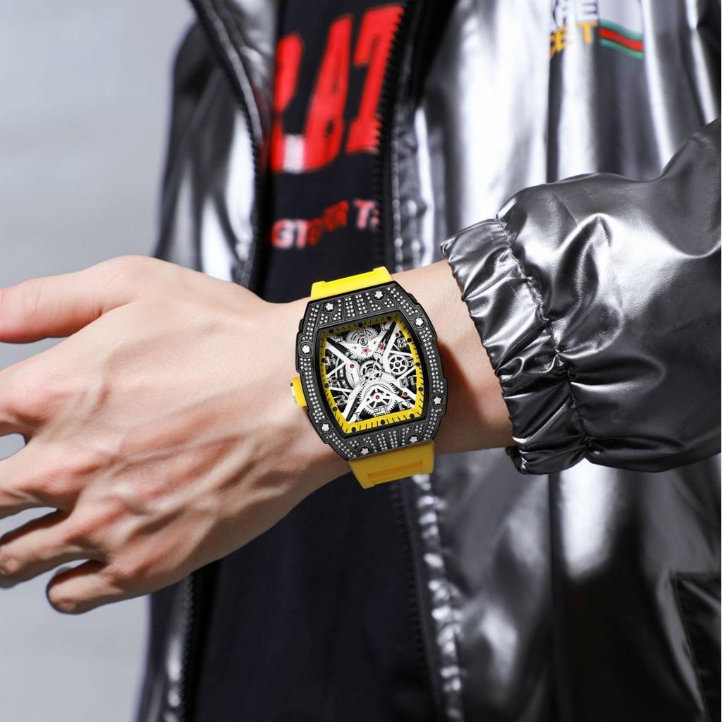 Series Hollow Wine Barrel Light Luxury Full Diamond High-End Casual Versatile Trend Luminous Men'S Watch