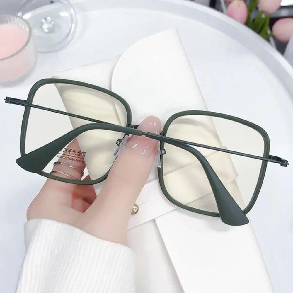 Women Pink Large Square Frame Glasses Girl Fashion Transparent Reading Glasses High-definition Anti-blue Light Computer Eyewear