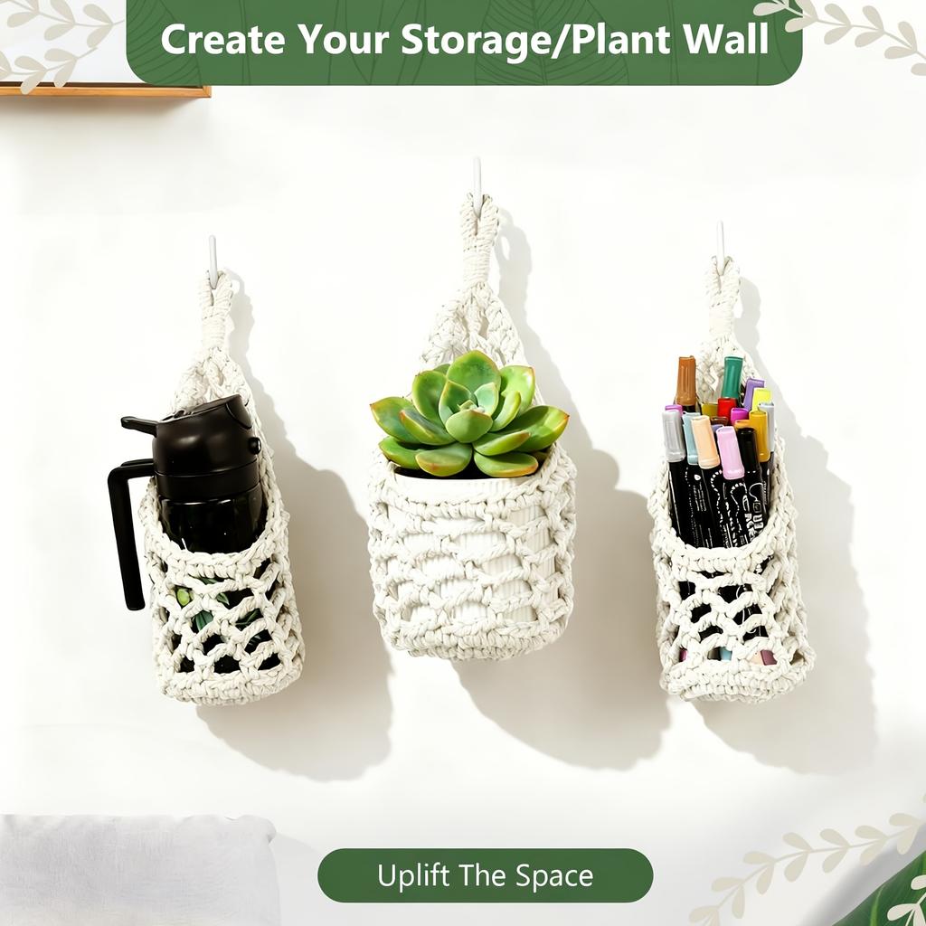 1 Stück Boho Makramee Wandpflanzenhänger Handgeflochtener Hängekorb für 4-Zoll-Töpfe Innen Außen Hausgartendekoration Zubehör
