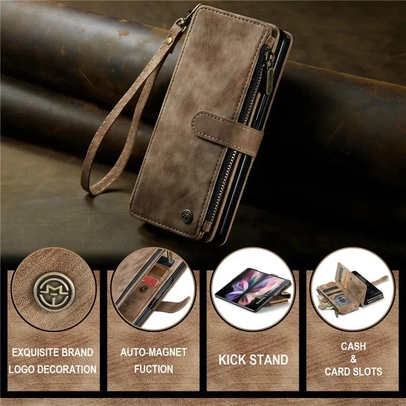 Business Flip Leather Phone Case For Samsung Galaxy Z Fold 7 6 5 4 S25Ultra S24 FE S23 S22 S21 S20 Plus Zipper Wallet Card Cover