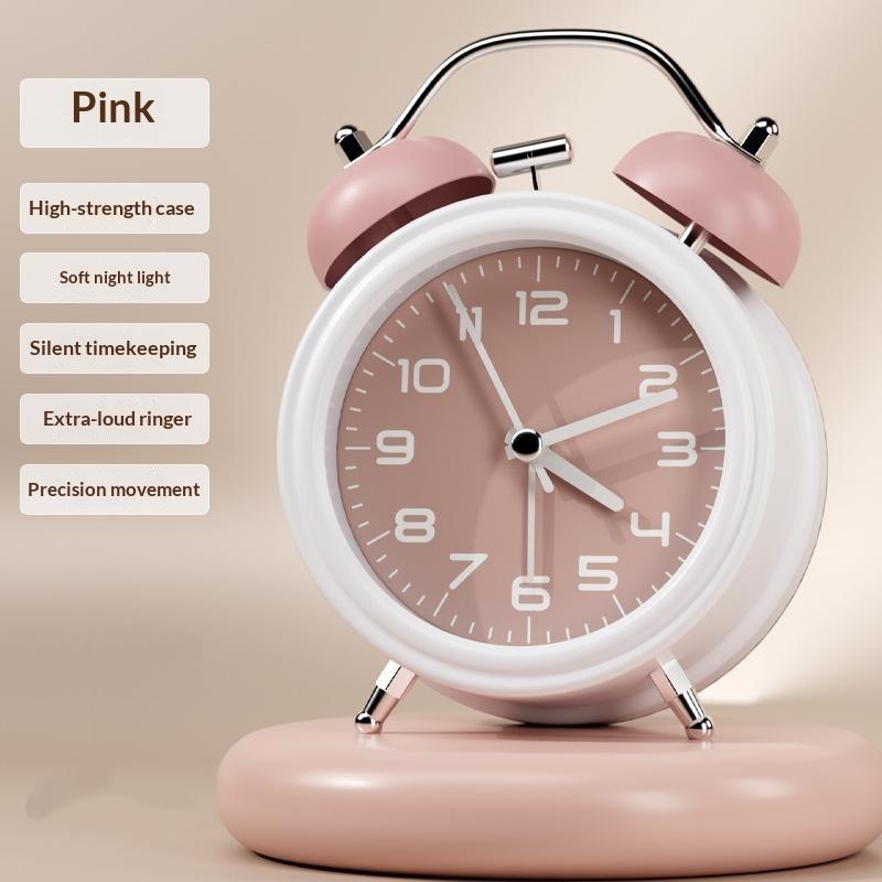 3/4.5In Twin Bell Alarm Clock Creative Desk Round Alarm Clocks Mute Mechanical With Night Lights Household Supplies Home Decor
