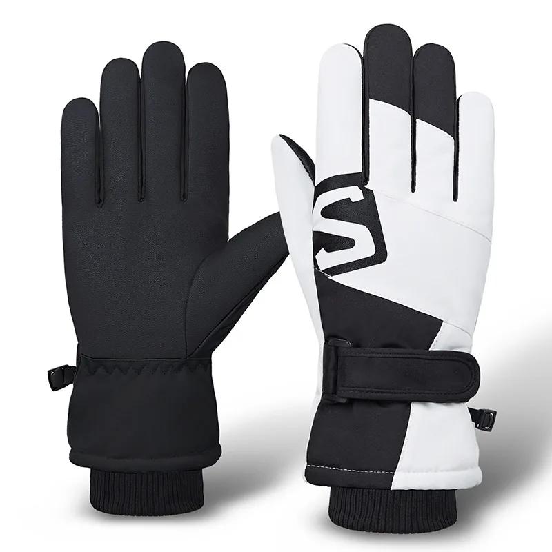 Ski Gloves for Women Water Repellent Five Finger Split Finger Cold and Warm Biking Touch Screen Gloves Plush and Thick Non Slip