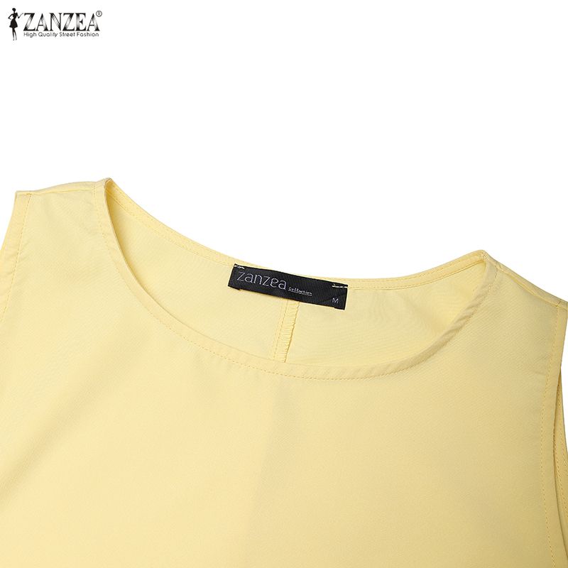 ZANZEA Women Casual Round Neck Solid Color Summer Sleeveless Dress