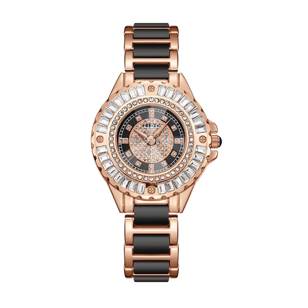 Imitation Ceramic Quartz Watch for Women Minimalist Rhinestone Dial Wristwatch