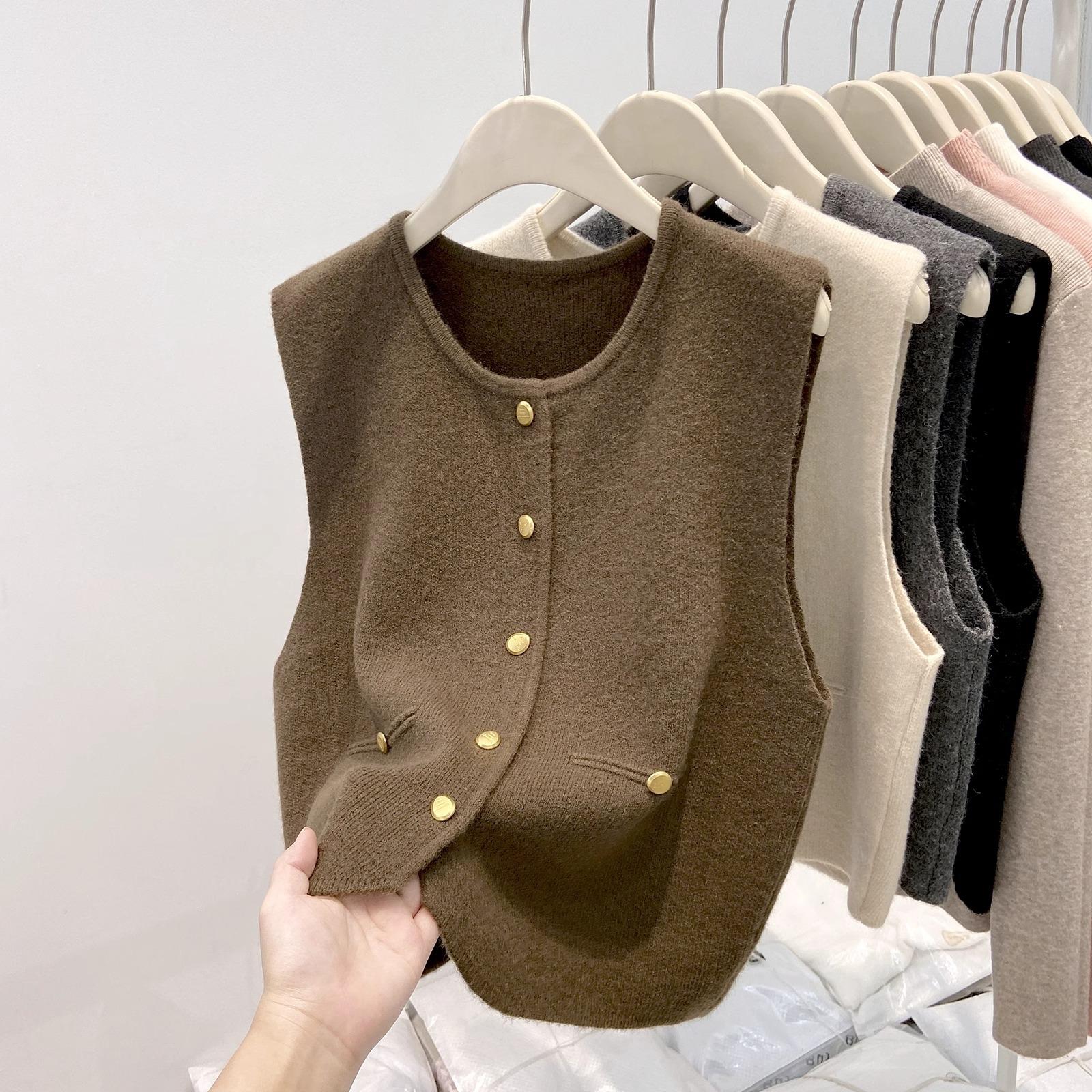 

Single Button Knit Cardigan Women Spring Elegant Knitted Waistcoat Yarn Vest One szie