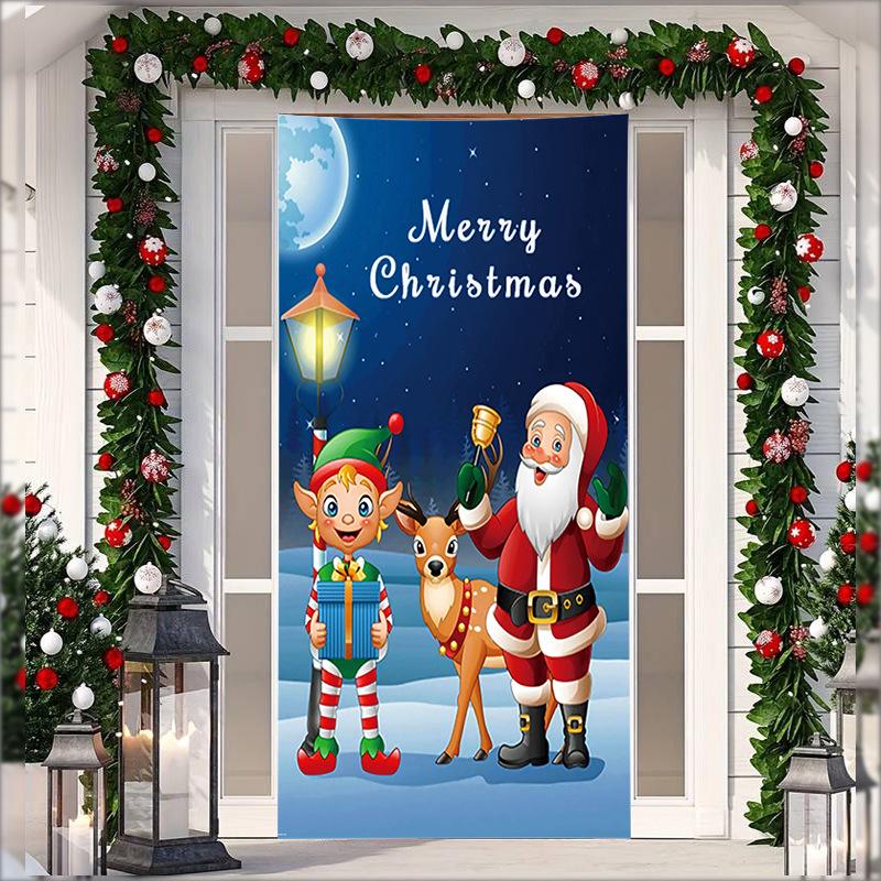 Stretch Fabric Christmas Door Tapestry - Santa Claus Gift Background for Holiday Parties