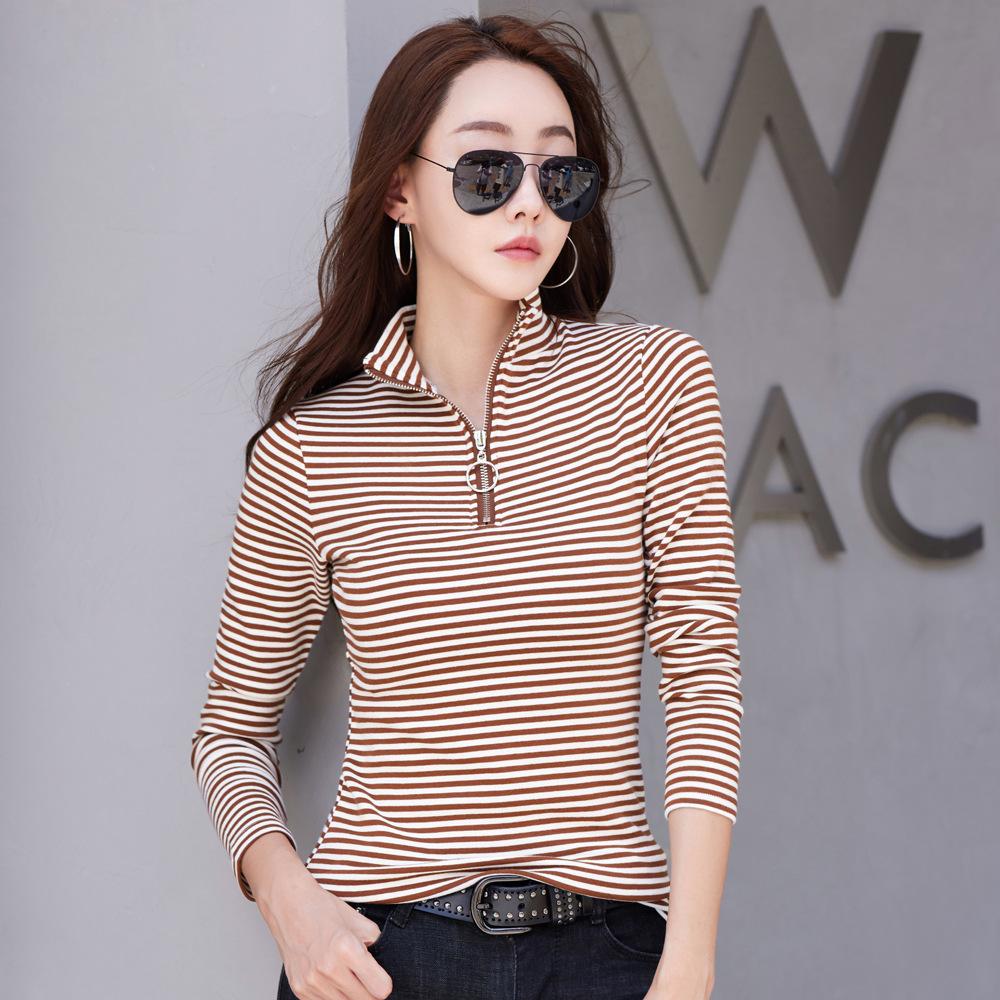 

2024 Autumn/Winter Women s Striped Zipper Top: Loose Fit Slimming Long Sleeve Shirt 2XL (62.5-67.5 kg)